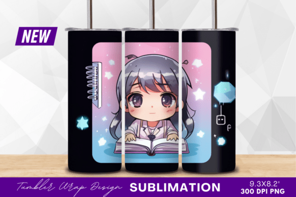 Cute Anime Student Girl Studying Tumbler Art