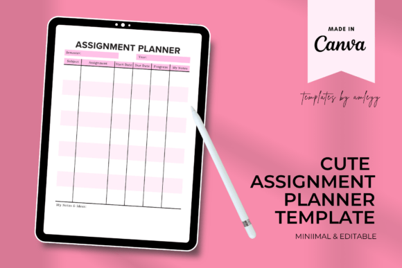 Cute Assignment Planner Editable Canva