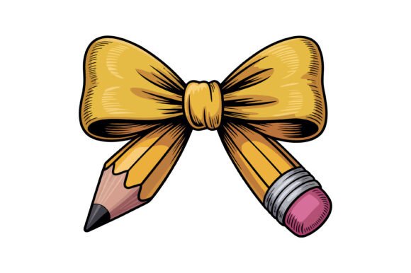 Elevating Educational and Creative Branding with the Yellow Bow Pencil Clipart Design
